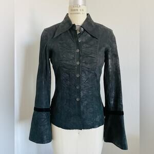 John Carlisle - Leather Jacket with Flare Cuffs and Velvet detail size XSS